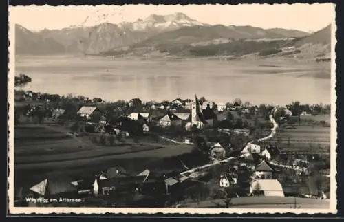 AK Weyregg am Attersee, Ortsansicht aus der Vogelschau