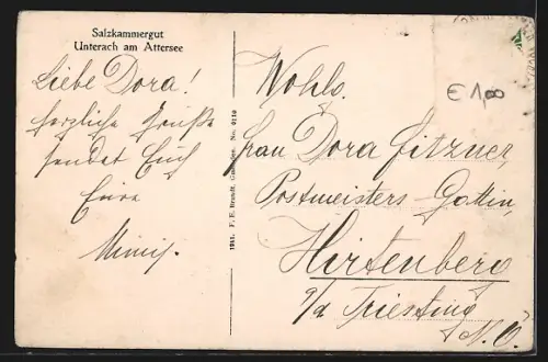 AK Unterach am Attersee, Ortsansicht mit See aus der Vogelschau