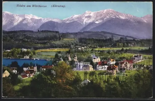 AK Velden am Wörthersee, Ortsansicht mit See u. Gebirge aus der Vogelschau