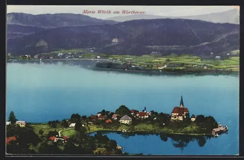 AK Maria Wörth am Wörthersee, Ortsansicht mit See aus der Vogelschau