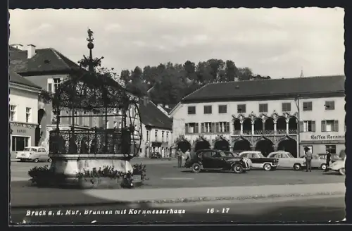 AK Bruck a. d. Mur, Brunnen mit Kornmesserhaus