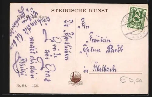 Künstler-AK Graz, Gesamtansicht mit Schlossberg