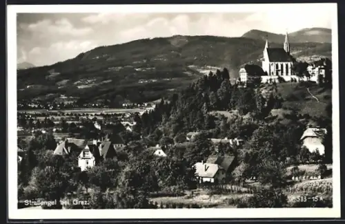 AK Strassengel bei Graz, Ortsansicht mit Kirche aus der Vogelschau