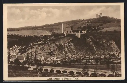 AK Sachsenburg a. Unstrut, Brücke, Ortsansicht