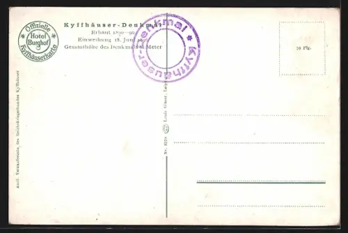 Lithographie Kyffhäuser, Denkmal Kaiser Wilhelm I., Barbarossa-Sage