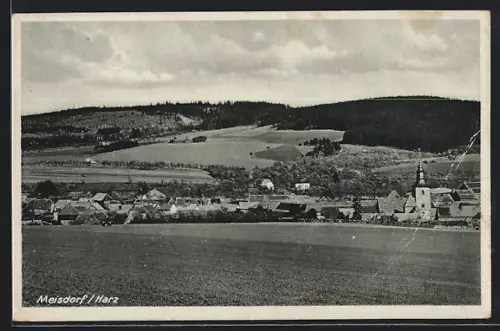 AK Meisdorf /Harz, Ortsansicht mit Kirche und Umgebung