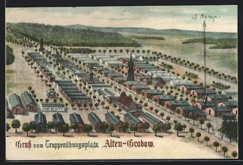 Künstler-AK Alten-Grabow, Truppenübungsplatz aus der Vogelschau