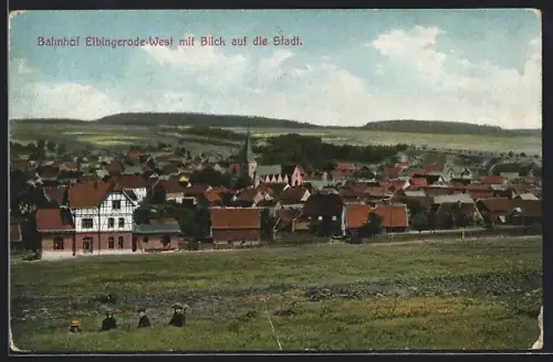AK Elbingerode, Bahnhof Elbingerode-West, Blick auf die Stadt
