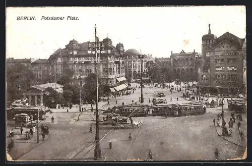 AK Berlin-Tiergarten, Potsdamer Platz, Strassenbahnen, Stadtansicht
