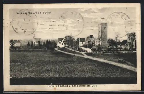 AK Grünwald i. Isarthal, Schloss, Schlossterrassen-Café