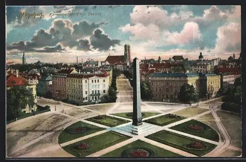 AK München, Karolinenplatz mit Obelisk