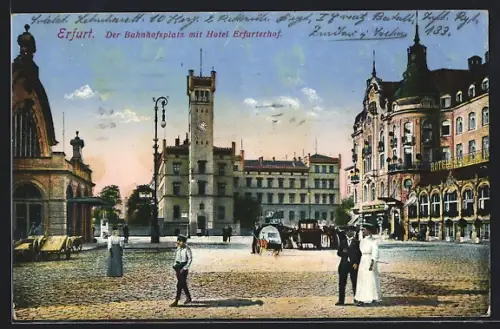 AK Erfurt, Bahnhofsplatz, Hotel Erfurterhof
