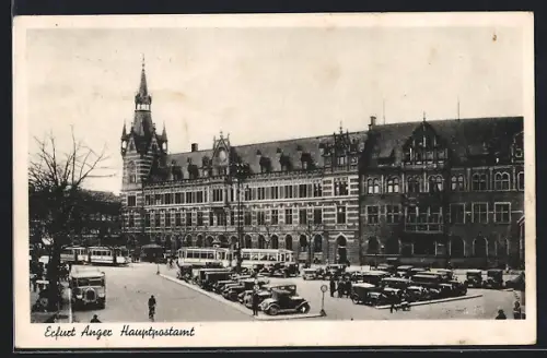 AK Erfurt, Anger, Hauptpostamt mit Strassenbahnen