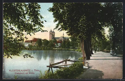 AK Bad Klosterlausnitz i. Thür., Klosterteich mit Kirche