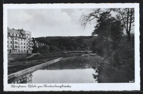 AK Pforzheim, Blick zur Hindenburgbrücke