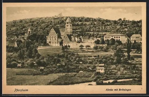 AK Pforzheim, Kirche mit Brötzingen