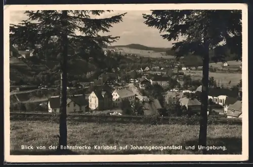 AK Johanngeorgenstadt, Stadtansicht von der Bahnstrecke, Hotel Bergschänke von M. Börgert