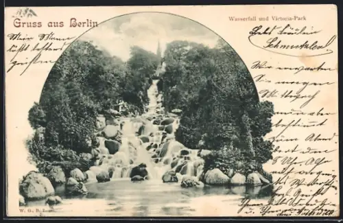 AK Berlin-Kreuzberg, Wasserfall und Victoria-Park