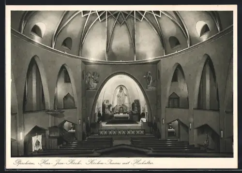 AK Pforzheim, Herz-Jesu-Kirche, Innenansicht mit Hochaltar
