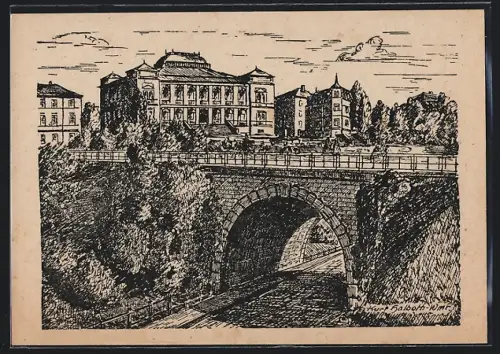 Künstler-AK Weimar / Thüringen, Das Viadukt