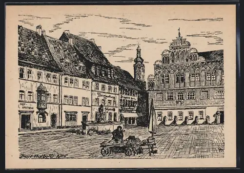 Künstler-AK Weimar / Thüringen, Marktplatz