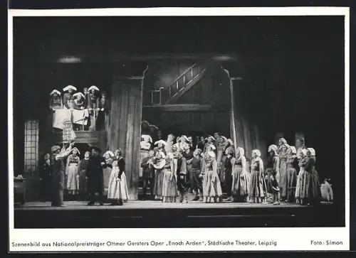 AK Leipzig, Szenenbild aus Ottmar Gersters Oper Enoch Arden am Städtischen Theater