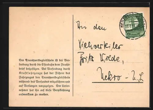 AK Schweinitz / Elster, Transportbegleitschein für Schlachtvieh, Viehwirtschaftsverband Sachen-Anhalt