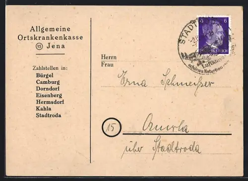AK Jena, Korrespondenzkarte der Allgemeinen Ortskrankenkasse