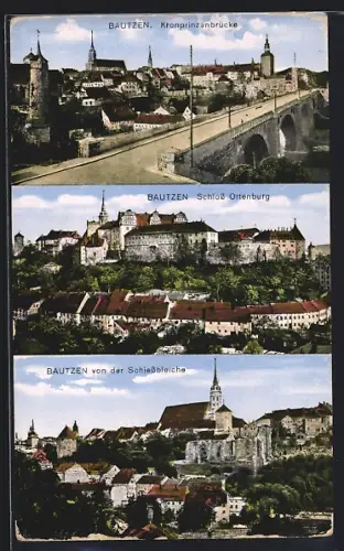 AK Bautzen, Kronprinzenbrücke, Schloss Ortenburg, Schiessbleiche