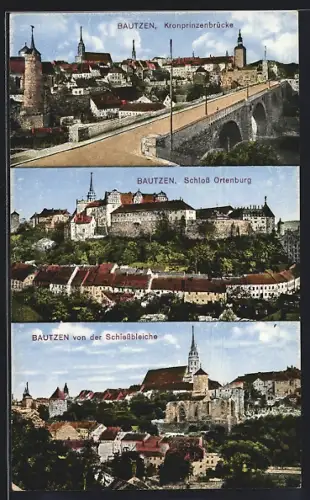 AK Bautzen, Kronprinzenbrücke, Schloss Ortenburg, Schiessbleiche
