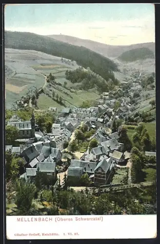 AK Mellenbach /Oberes Schwarzatal, Ortsansicht, Kirche, Talpanorama