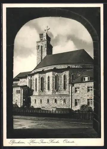 AK Pforzheim, Herz-Jesu-Kirche, Ostseite