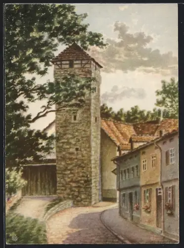 Künstler-AK Langensalza, Mauergasse mit Butterturm
