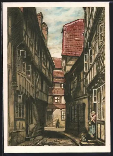 Künstler-AK Halberstadt, Sackgasse am Sackplatz