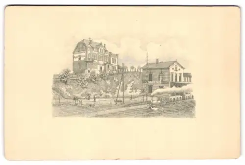 Fotografie Peter Flum, Weilburg / Lahn, Am Bahnhof, Ansicht Weilburg / Lahn, das Fotoatelier mit dem Bahnhof und Lok