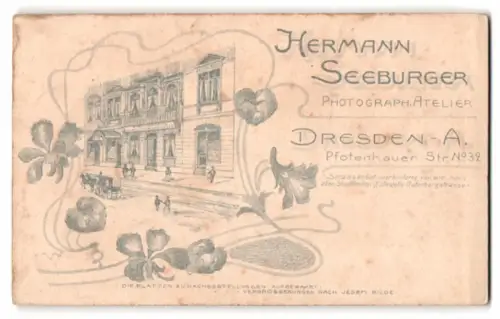 Fotografie Hermann Seeburger, Dresden, Pfotenhauer Str. 32, Ansicht Dresden, Atelierhaus mit Werbung für den Fotografen