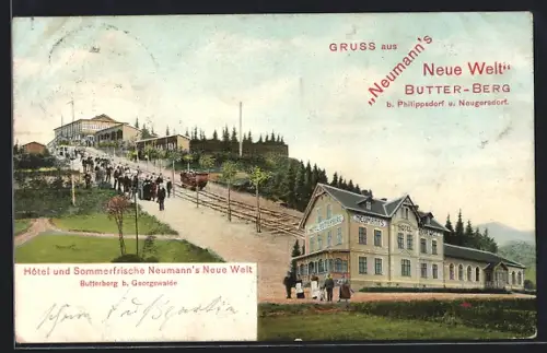 AK Georgswalde, Gasthaus Neumann`s Neue Welt auf dem Butterberg