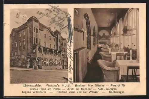 AK Eberswalde, Pinnow`s Hotel von Max Nitsche mit Innenansicht