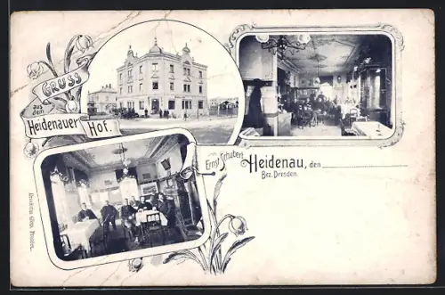 AK Heidenau /Dresden, Hotel Heidenauer Hof, Aussen- und Innenansicht