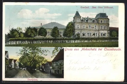 AK Mobschatz bei Cossebaude, Gasthof von Otto Döhnert, Dorfplatz