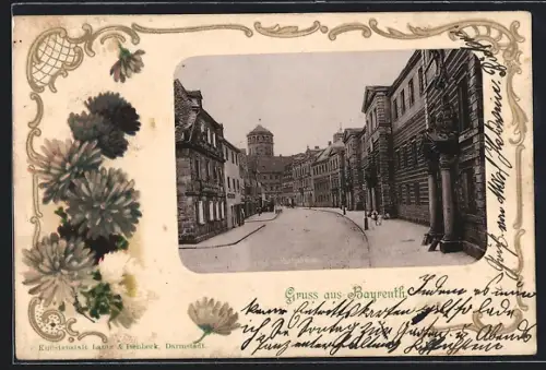 AK Bayreuth, Strassenpartie mit Regierungs- und Postgebäude