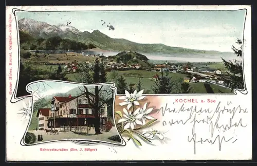 AK Kochel, Gesamtansicht, Bahnrestauration, Edelweiss