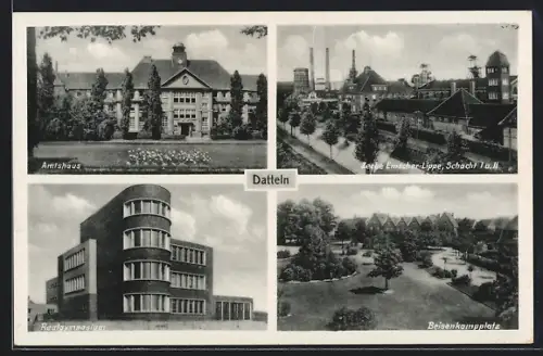 AK Datteln, Amtshaus, Zeche Emscher-Lippe, Schacht 1 u. 2, Beisenkampplatz