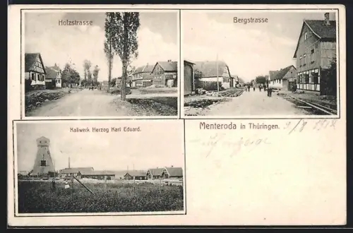 AK Menteroda in Thüringen, Kaliwerk Herzog Karl Eduard, Holzstrasse, Bergstrasse