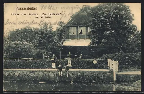 AK Hamburg-Poppenbüttel, Gasthaus zur Schleuse, Inh. W. Schleu