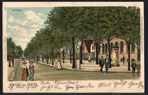 Lithographie Heide / Holstein, Strassenpartie am Landweg