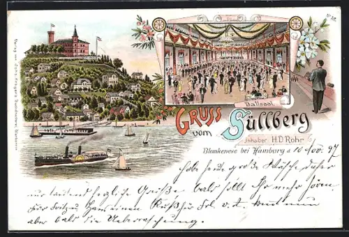 Lithographie Hamburg-Blankenese, Restaurant Süllberg, Ballsaal