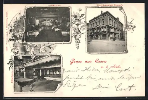 AK Essen a. d. Ruhr, Hotel-Restaurant Monopol, Innenansicht des Restaurants