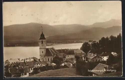 AK St. Wolfgang, Salzkammergut, Teilansicht mit Kirche