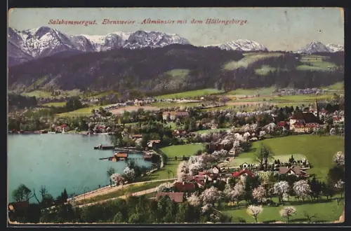 AK Ebenzweier-Altmünster, Totalansicht mit dem Höllengebirge